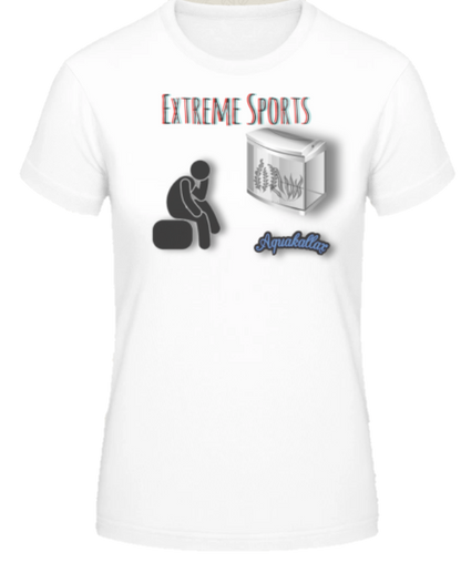 Weißes Aquakallax Aqua-Shirt mit Aufdruck Extreme Sports und Motiv einer sitzenden Person vor einem Aquarium