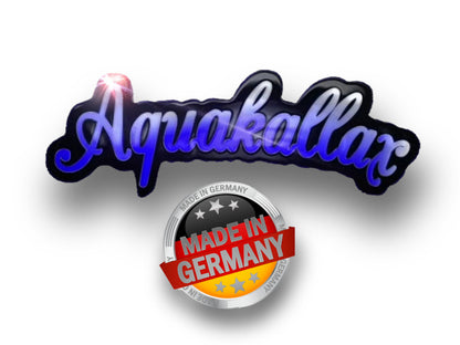 Aquakallax Markenlogo mit Made-in-Germany-Siegel auf weißem Hintergrund
