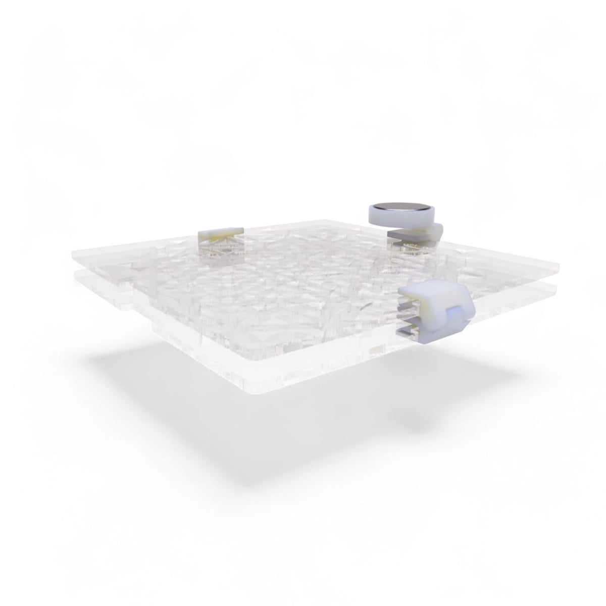 Aquakallax Moosgitter-Grundmodul aus zwei transparenten Gitterplatten mit Halteclips, flache Seitenansicht