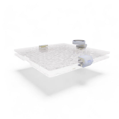 Aquakallax Moosgitter-Grundmodul aus zwei transparenten Gitterplatten mit Halteclips, flache Seitenansicht