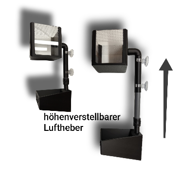 Aquakallax Safe-Bay Laichsammler in zwei Höheneinstellungen zur Darstellung des höhenverstellbaren Lufthebers