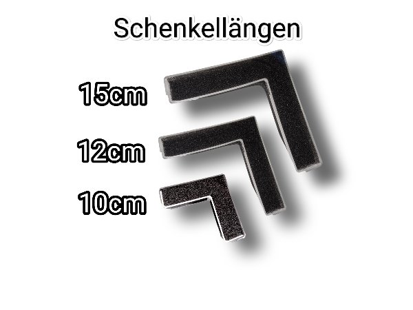 Aquakallax Konkav Hamburger Mattenfilter im Querschnitt: Vergleich der Schenkellängen 10, 12 und 15 cm